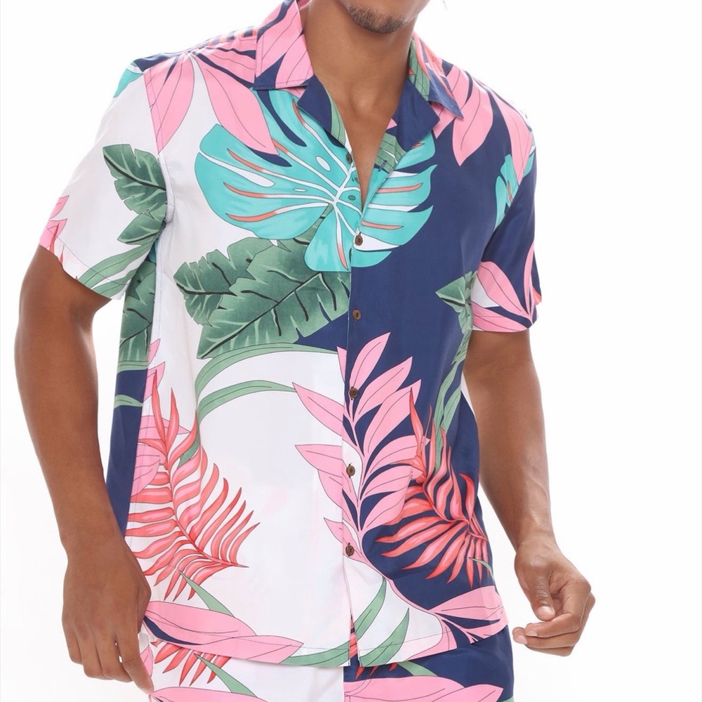 Tropical Leaf Print Men's Shirt